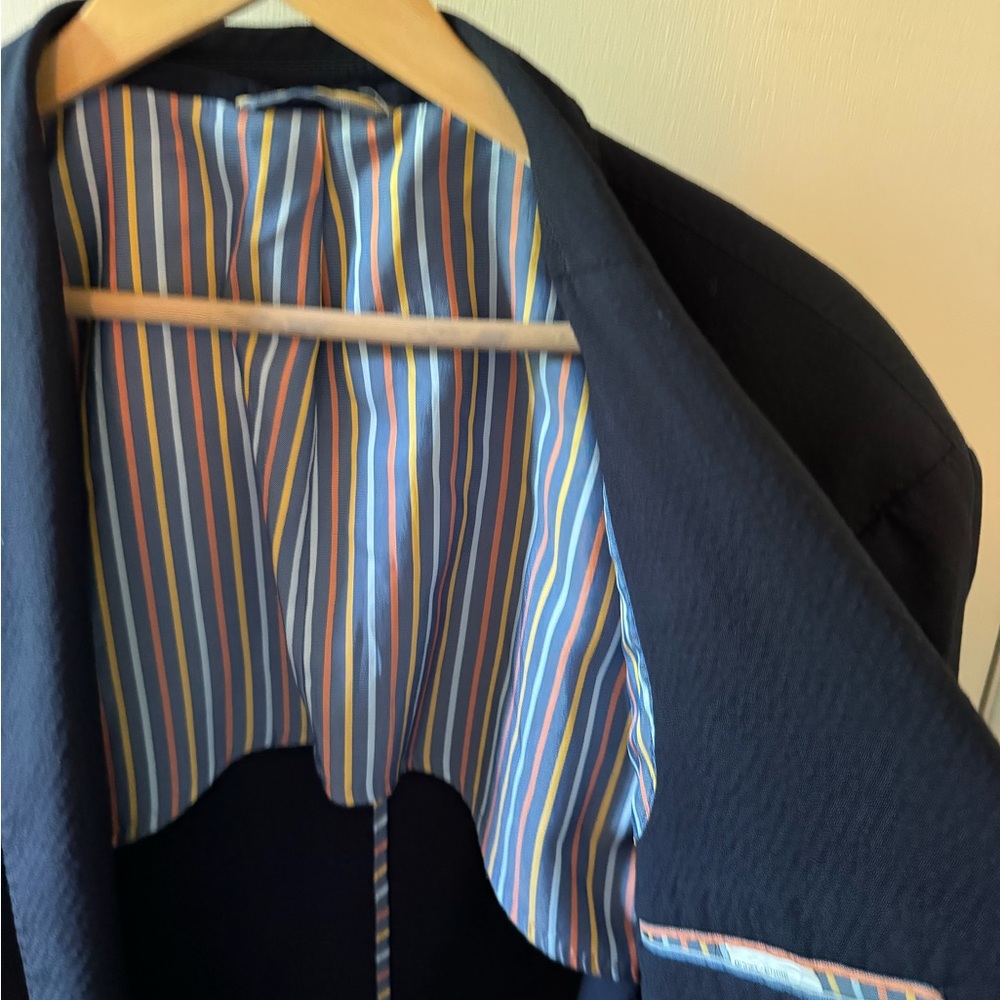 IBIZA Carini Navy Blue Wool Blend Seersucker Sport Coat Blazer